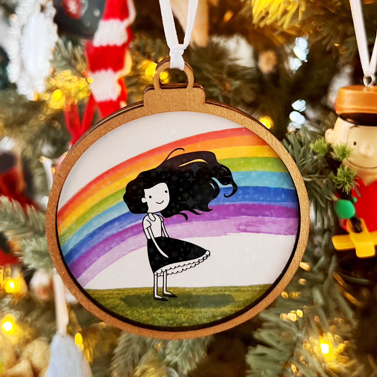 Rainbow Dear Girl Ornament